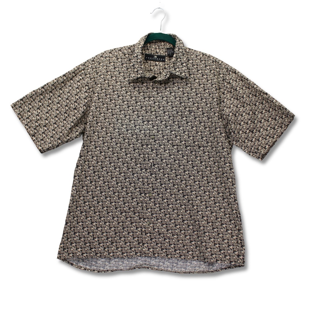 Vintage Consensus Sportswear Short Sleeve Button Up Mens Large Black Tan